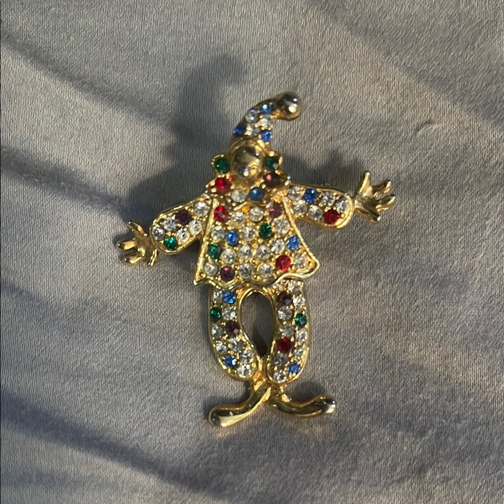Vintage 1950’s Colorful Clown Brooch with Rhinestones